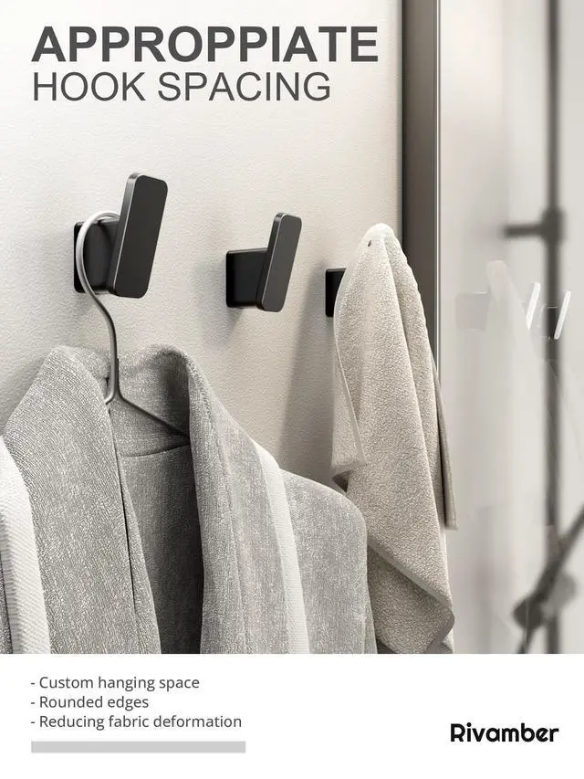 Alt view image 10 of 14 - 4-Pack Matte Black Towel Hook for Bathroom, Robe Coat Hook, Heavy Duty Wall Hooks for Hanging Bag Hat Mudroom Bedroom Shower Closet, Drill in Hanger Mount with Screw, Holder Back of Door Outdoor