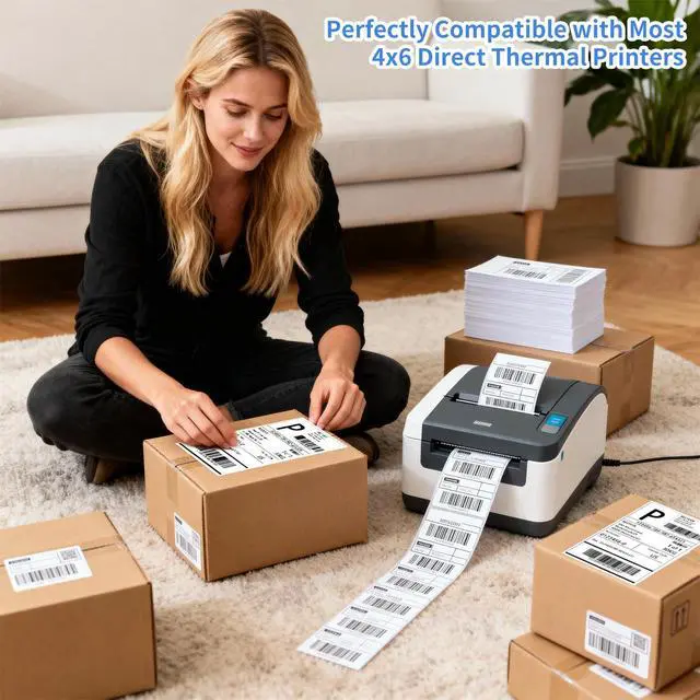 Alt view image 14 of 14 - 4 x 6 Direct Thermal Shipping Labels - Shipping Address Stickers Perforated and Strong Adhesive, Thermal Labels for Rollo & Zebra Printer1000pcs per Stack,4 Stacks