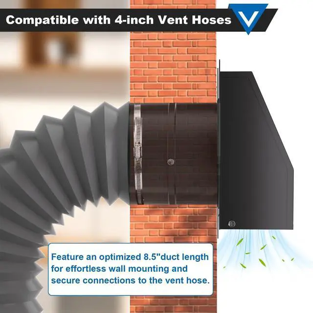 Alt view image 11 of 14 - 4 Inch Dryer Vent Cover, Hooded Wall Vent with Screen and Damper Galvanized Steel Vent Covers for Wall Black Air Exhaust Duct Outlet Cap Kit for Exterior Home Outdoor Laundry Room Ventilation