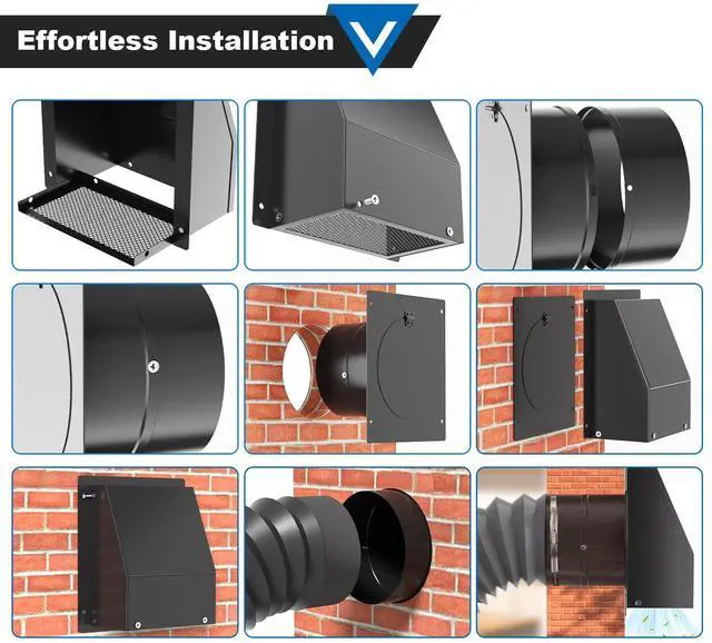 Alt view image 12 of 14 - 4 Inch Dryer Vent Cover, Hooded Wall Vent with Screen and Damper Galvanized Steel Vent Covers for Wall Black Air Exhaust Duct Outlet Cap Kit for Exterior Home Outdoor Laundry Room Ventilation