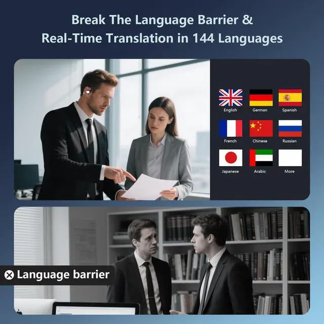 Alt view image 10 of 14 - AI Translation Earbuds 144 Languages Real-Time 2-Way Voice Translator Earphones, Bluetooth 5.4 OWS Open-Ear Comfort, Hi-Fi Music & Call, Gift for Travel Business Language Learning, For iOS/Android