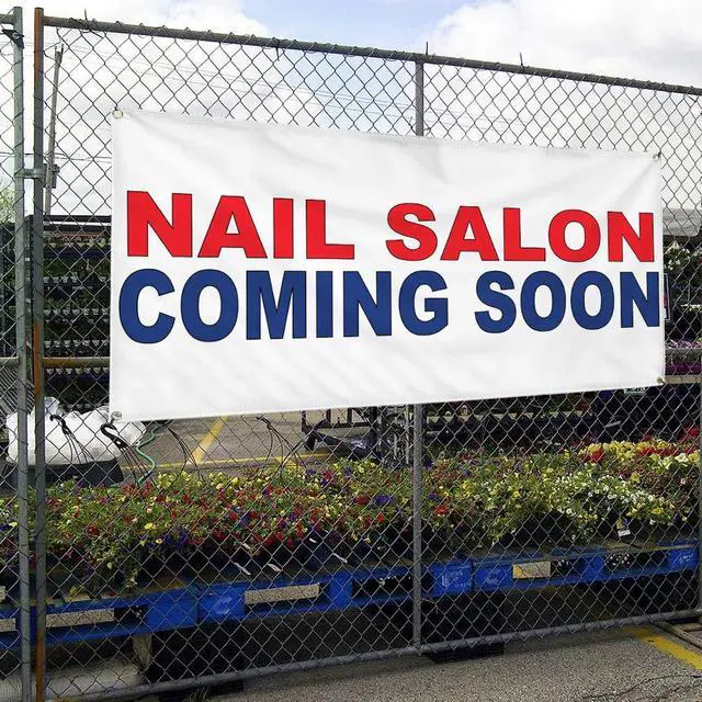 Alt view image 10 of 12 - Vinyl Banner Multiple Sizes Nail Salon Coming Soon Red Blue Business Outdoor Weatherproof Industrial Yard Signs 6 Grommets 36x72Inches