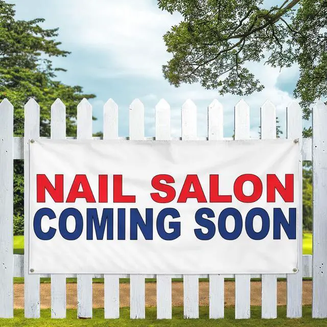 Alt view image 11 of 12 - Vinyl Banner Multiple Sizes Nail Salon Coming Soon Red Blue Business Outdoor Weatherproof Industrial Yard Signs 6 Grommets 36x72Inches