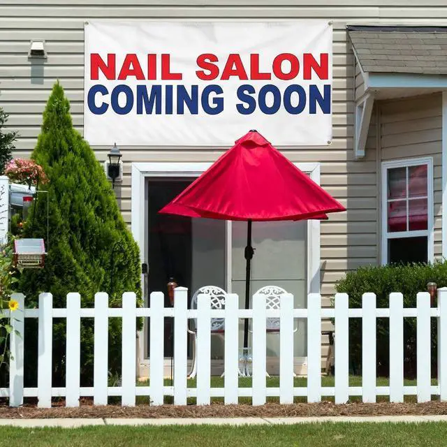 Alt view image 9 of 12 - Vinyl Banner Multiple Sizes Nail Salon Coming Soon Red Blue Business Outdoor Weatherproof Industrial Yard Signs 6 Grommets 36x72Inches