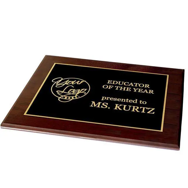 Alt view image 9 of 14 - Custom Laser Engraved Award Plaque, Personalized Recognition Plaque with Black Plate and Gold or Silver Engraving, Multiple Wood Finishes for Employee, Corporate & Achievement Awards | Custom