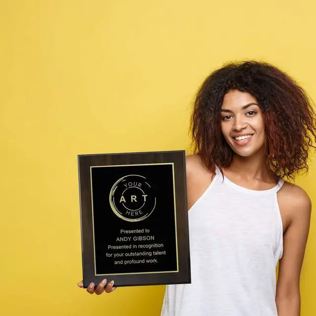 Alt view image 10 of 14 - Custom Laser Engraved Award Plaque, Personalized Recognition Plaque with Black Plate and Gold or Silver Engraving, Multiple Wood Finishes for Employee, Corporate & Achievement Awards | Custom