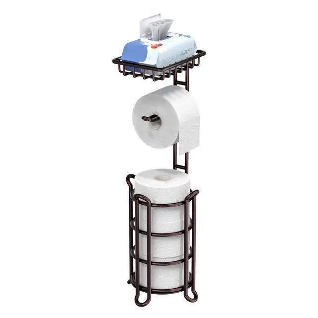 Alt view image 8 of 14 - Toilet Paper Holder Stand Tissue Paper Roll Dispenser with Shelf for Bathroom Storage Holds Reserve Mega Rolls-Bronze