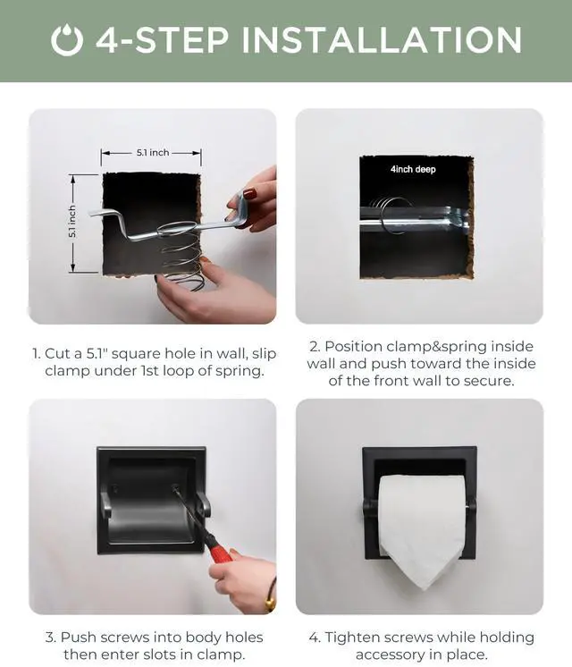Alt view image 14 of 14 - Recessed Toilet Paper Holder, Wall Mount Bathroom Tissue Holder | Matte Black | in Wall Toilet Paper Dispenser Insert | SUS304 Stainless Steel Rustproof | Bathroom Space Saving Design