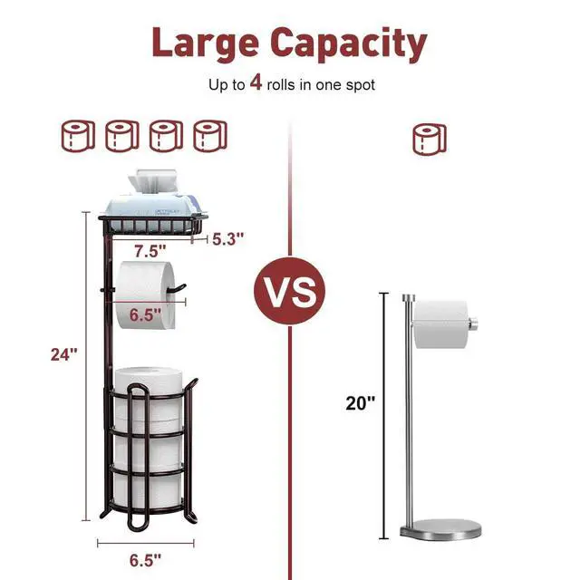 Alt view image 12 of 14 - Toilet Paper Holder Stand Tissue Paper Roll Dispenser with Shelf for Bathroom Storage Holds Reserve Mega Rolls-Bronze