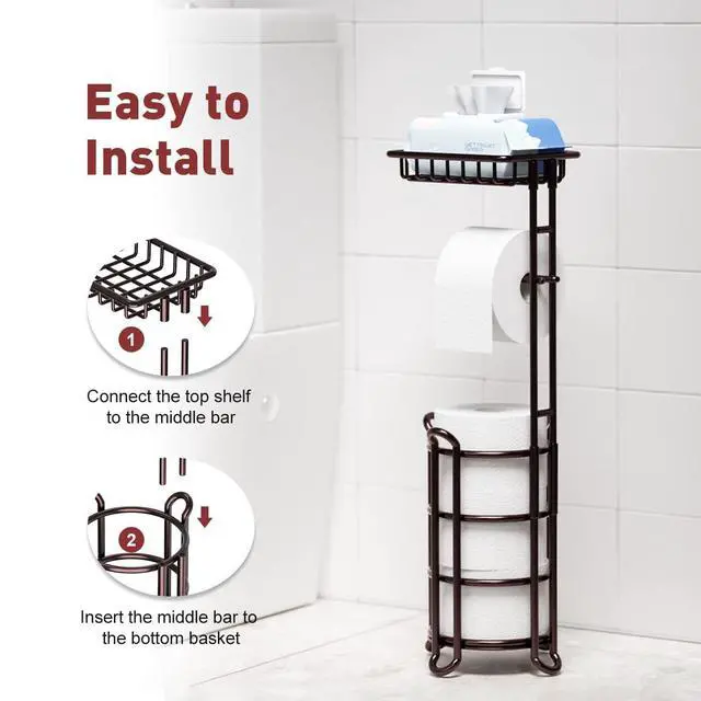 Alt view image 13 of 14 - Toilet Paper Holder Stand Tissue Paper Roll Dispenser with Shelf for Bathroom Storage Holds Reserve Mega Rolls-Bronze