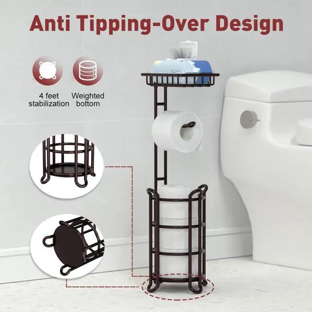 Alt view image 9 of 14 - Toilet Paper Holder Stand Tissue Paper Roll Dispenser with Shelf for Bathroom Storage Holds Reserve Mega Rolls-Bronze