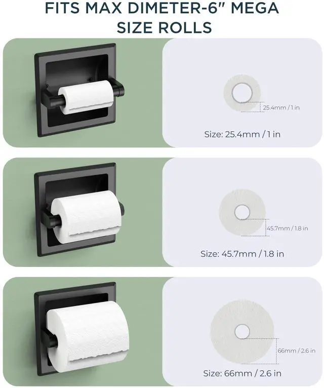 Alt view image 12 of 14 - Recessed Toilet Paper Holder, Wall Mount Bathroom Tissue Holder | Matte Black | in Wall Toilet Paper Dispenser Insert | SUS304 Stainless Steel Rustproof | Bathroom Space Saving Design