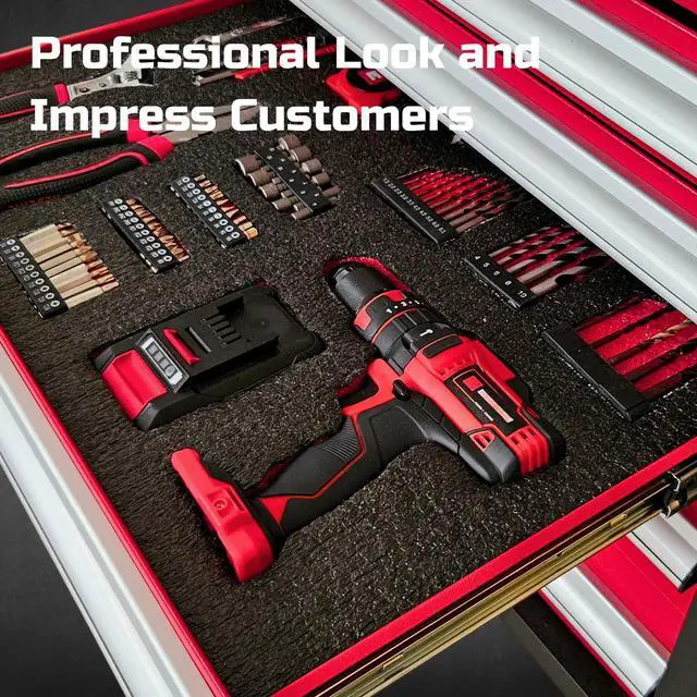 Alt view image 14 of 14 - Tool Box Foam 24x18x2 inch 3Pack, Foam Inserts for Cases, Polyethylene Storage Sheets for Toolbox Hard Case, Tool Shadow Insert, Kaizen Organizer Sheet, Black with Red