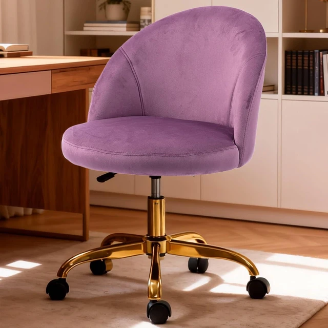 Alt view image 8 of 14 - Pink Vanity Desk Chair Comfy with Back and Wheels,Velvet Rolling Office Chair for Vanity Makeup Room,Height Adjustable,360 Swivel (Purple)