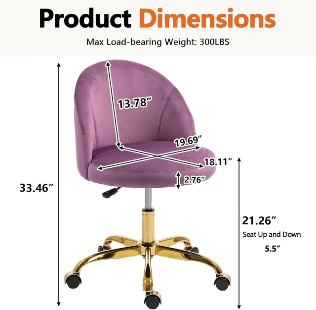 Alt view image 9 of 14 - Pink Vanity Desk Chair Comfy with Back and Wheels,Velvet Rolling Office Chair for Vanity Makeup Room,Height Adjustable,360 Swivel (Purple)