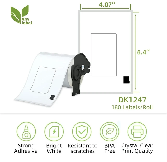 Alt view image 9 of 14 - Compatible 4.07" x 6.4" Die-Cut Large Labels Replacement for DK-1247 Shipping Address Compatible with Brother QL-1110NWB Label Printers (12 Rolls + 1 Frame, 180 Labels/Roll)