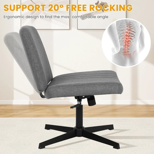Alt view image 10 of 14 - Cross Legged Office Chair Desk Chair Without Wheels,Vanity Chair with Back Ergonomic Swivel Armless Chair Adjustable Height 29-34 Comfy Meditation Cloud Task Chair for HomeGrey