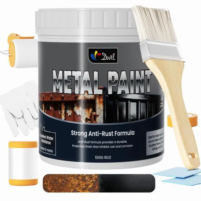 Alt view image 8 of 14 - Metal Paint - Waterpoof Anti Rust Preventative - Paint for Metal - Door/Outdoor - Direct to Gate, Furniture, Fence, Railing, Craft and More, 25-30sq.ft, 16oz (black, 16 Ounce)