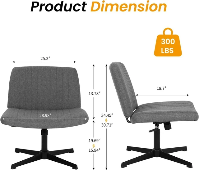 Alt view image 9 of 14 - Cross Legged Office Chair Desk Chair Without Wheels,Vanity Chair with Back Ergonomic Swivel Armless Chair Adjustable Height 29-34 Comfy Meditation Cloud Task Chair for HomeGrey