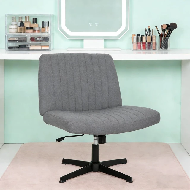 Alt view image 8 of 14 - Cross Legged Office Chair Desk Chair Without Wheels,Vanity Chair with Back Ergonomic Swivel Armless Chair Adjustable Height 29-34 Comfy Meditation Cloud Task Chair for HomeGrey