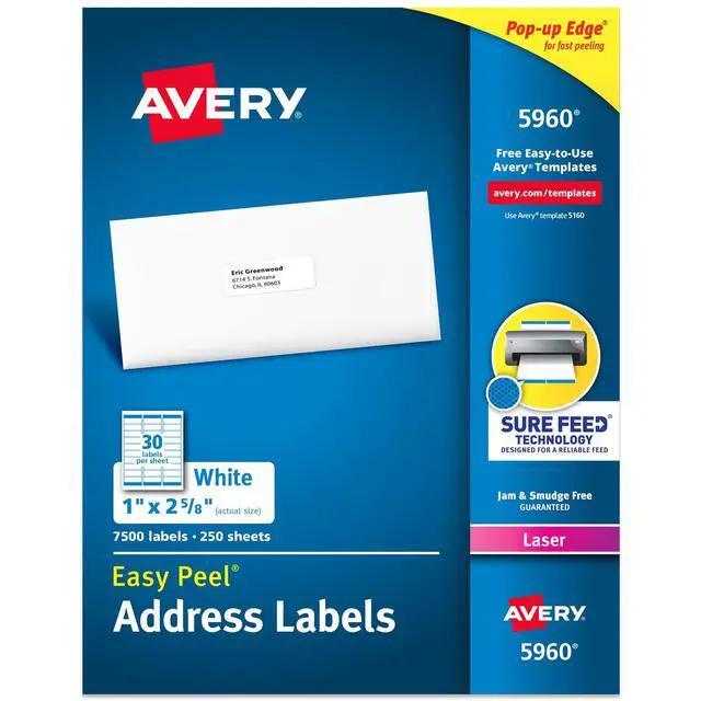 Alt view image 8 of 14 - Easy Peel Printable Address Labels with Sure Feed, 1" x 2-5/8" Customizable Stickers, White, 7,500 Blank Mailing Labels, Great for Mailing, Shipping, and More (5960)
