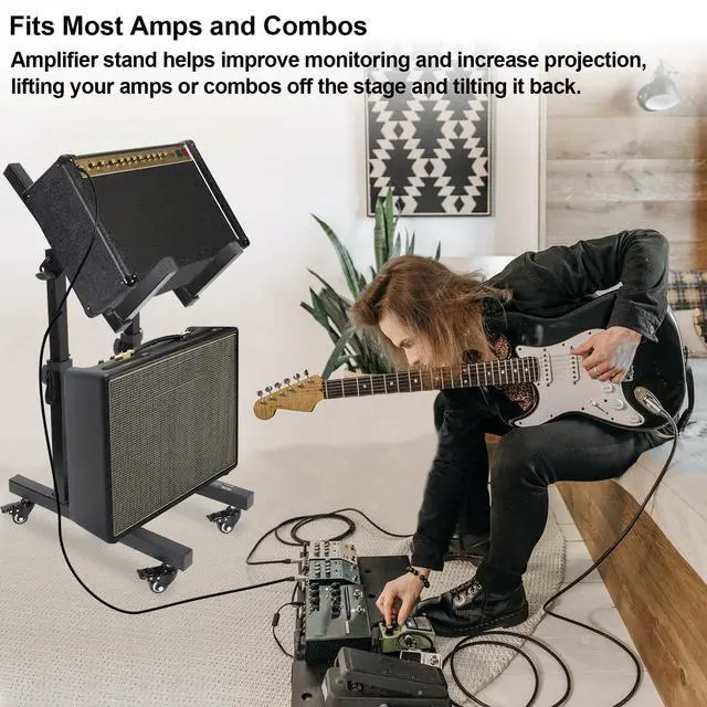 Alt view image 14 of 14 - Adjustable Mobile Guitar Amplifier Stand Combo Amp Stand Tilt | Stage Guitar Amp Stand with Wheels, Amps Speaker Cabinet Stands, Combo Amp Stands