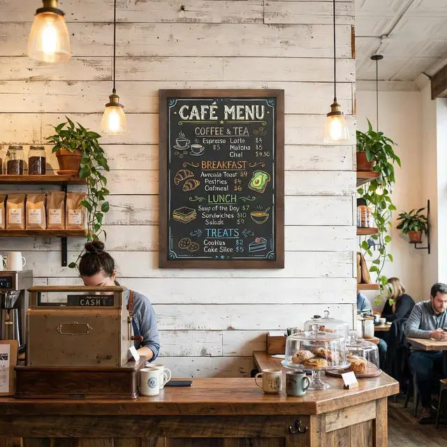 Alt view image 9 of 14 - 36x24 Large Chalkboard Sign Rustic Brown Wood Frame Menu Board | Rustic Brown Wood Frame, Erasable Surface, Large Format Display, Wedding Events, Restaurant Menu, Wall Hanging Decor