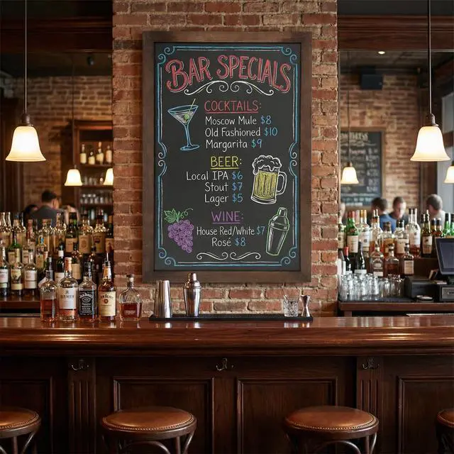 Alt view image 10 of 14 - 36x24 Large Chalkboard Sign Rustic Brown Wood Frame Menu Board | Rustic Brown Wood Frame, Erasable Surface, Large Format Display, Wedding Events, Restaurant Menu, Wall Hanging Decor