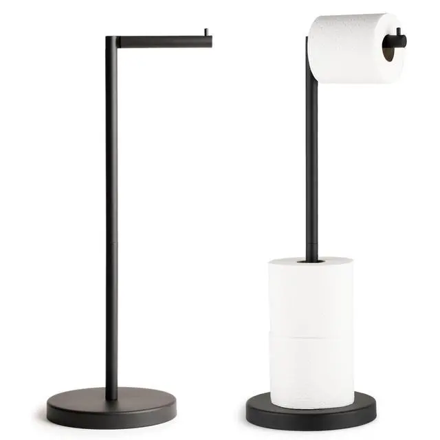 Alt view image 8 of 14 - Free Standing Toilet Paper Holder Stand 1pc - Bathroom Storage for 4 Rolls of Toilet Tissue Modern Stainless Steel Matte Black - Toilet Roll Stand