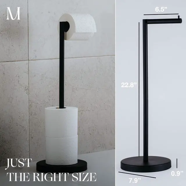 Alt view image 9 of 14 - Free Standing Toilet Paper Holder Stand 1pc - Bathroom Storage for 4 Rolls of Toilet Tissue Modern Stainless Steel Matte Black - Toilet Roll Stand