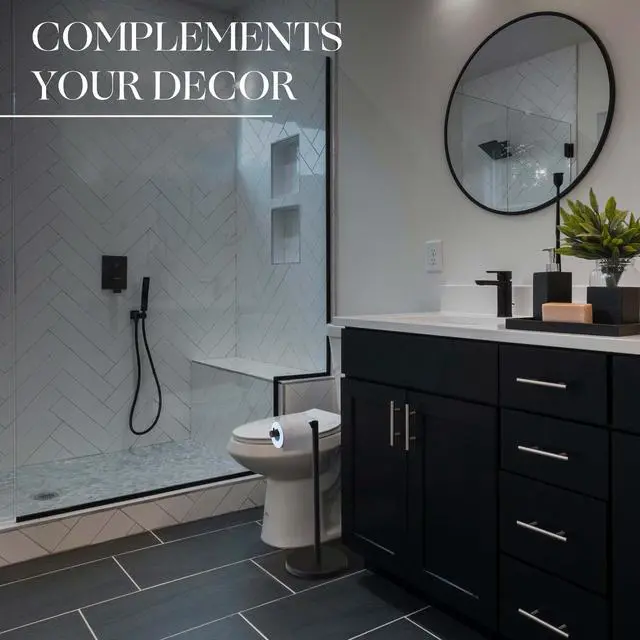 Alt view image 14 of 14 - Free Standing Toilet Paper Holder Stand 1pc - Bathroom Storage for 4 Rolls of Toilet Tissue Modern Stainless Steel Matte Black - Toilet Roll Stand