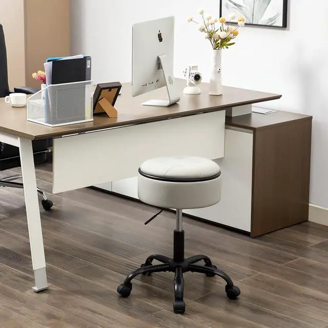 Alt view image 8 of 14 - Drafting Chair with Wheels (Chair & Small Table in One) (Adjustable Office Chair 20.67"-24.61"), Gray Stool for Desk with Storage