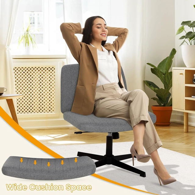 Alt view image 14 of 14 - Cross Legged Office Chair Desk Chair Without Wheels,Vanity Chair with Back Ergonomic Swivel Armless Chair Adjustable Height 29-34 Comfy Meditation Cloud Task Chair for HomeGrey