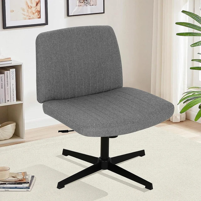 Alt view image 13 of 14 - Cross Legged Office Chair Desk Chair Without Wheels,Vanity Chair with Back Ergonomic Swivel Armless Chair Adjustable Height 29-34 Comfy Meditation Cloud Task Chair for HomeGrey