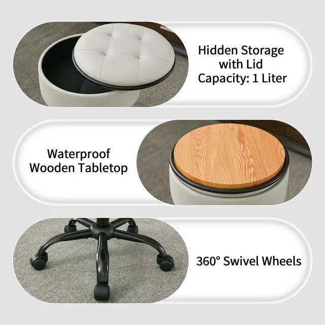 Alt view image 10 of 14 - Drafting Chair with Wheels (Chair & Small Table in One) (Adjustable Office Chair 20.67"-24.61"), Gray Stool for Desk with Storage