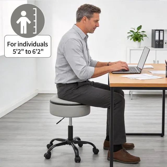 Alt view image 12 of 14 - Drafting Chair with Wheels (Chair & Small Table in One) (Adjustable Office Chair 20.67"-24.61"), Gray Stool for Desk with Storage