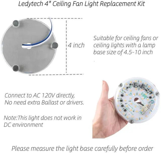 Alt view image 10 of 14 - 4 inch LED Retrofit Light Kit for Ceiling Fan Light Replacement Panel PCB 18W 6000K 2200LM 120V CRI90 Dimmable ETL (White 6000K)