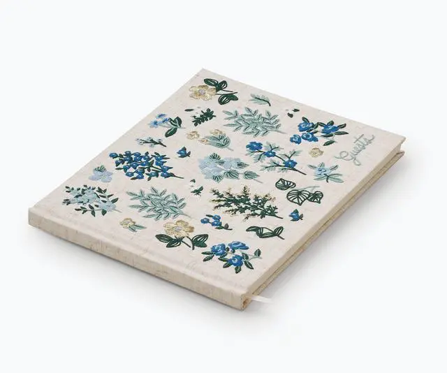 Alt view image 12 of 14 - Wildwood Embroidered Fabric Guest Book | Hard Cover Wrapped in Book Cloth & Grosgrain Ribbon Bookmark, (Lay-Flat Binding, 144 Ruled Pages with Metallic Gold Ink, 8" L x 5.75" W)