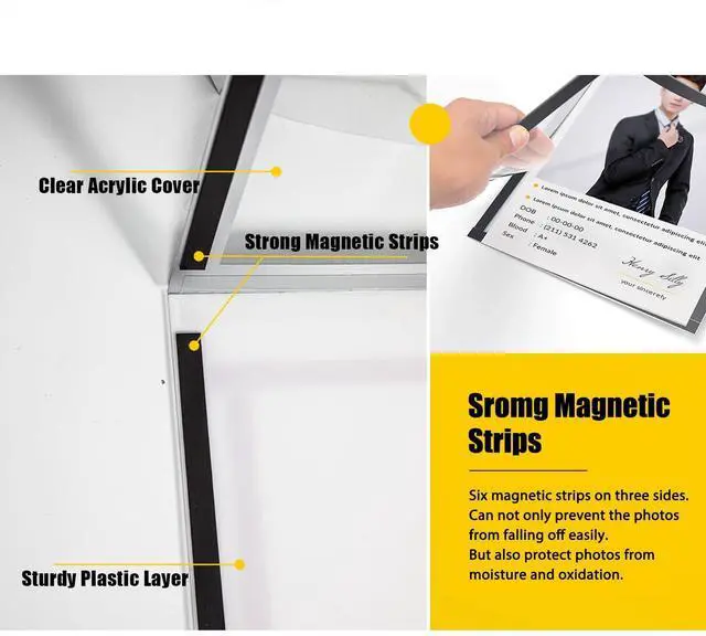 Alt view image 11 of 14 - Acrylic Magnetic Sign Holder, Easy-Opening 8.5 x 11 Wall Mount Display Frames, Self Adhesive Back Plastic Clear Document Frame, Horizontal & Vertical Display (Black, 12Pack)