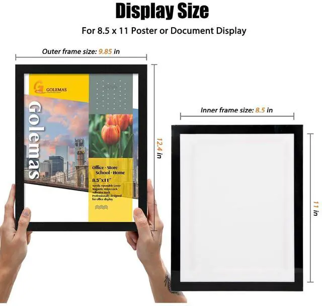 Alt view image 10 of 14 - Acrylic Magnetic Sign Holder, Easy-Opening 8.5 x 11 Wall Mount Display Frames, Self Adhesive Back Plastic Clear Document Frame, Horizontal & Vertical Display (Black, 12Pack)