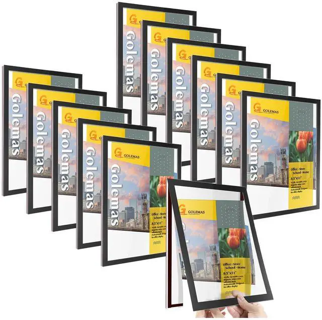 Alt view image 8 of 14 - Acrylic Magnetic Sign Holder, Easy-Opening 8.5 x 11 Wall Mount Display Frames, Self Adhesive Back Plastic Clear Document Frame, Horizontal & Vertical Display (Black, 12Pack)