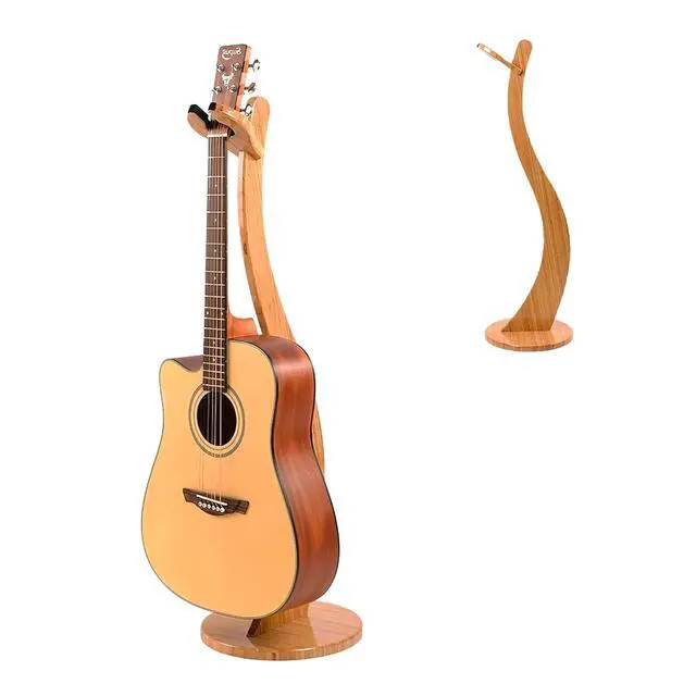 Alt view image 7 of 12 - Wooden Guitar Stand Floor - Handmade Bamboo Guitar Music Stands for Acoustic Guitar Players, Wood Guitars Holder with Hanger for Electric Guitar, Banjo (Bamboo)