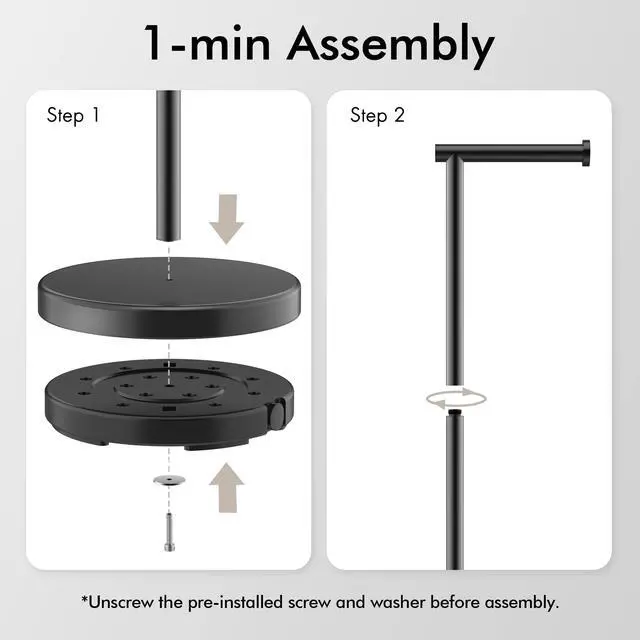 Alt view image 14 of 14 - Bathroom Toilet Paper Holder Stand Modern Tissue Roll Holder SUS304 Stainless Steel Rustproof Freestanding 20.2" H, Matte Black BPH283S1-BK