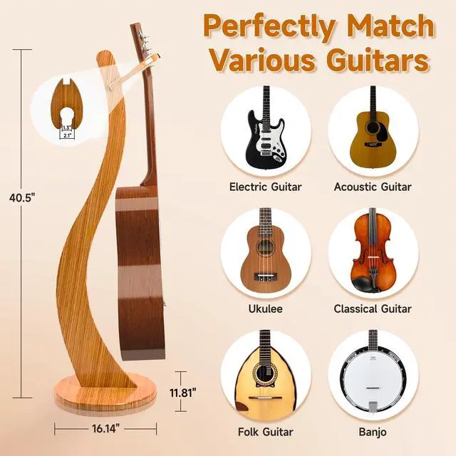Alt view image 10 of 12 - Wooden Guitar Stand Floor - Handmade Bamboo Guitar Music Stands for Acoustic Guitar Players, Wood Guitars Holder with Hanger for Electric Guitar, Banjo (Bamboo)