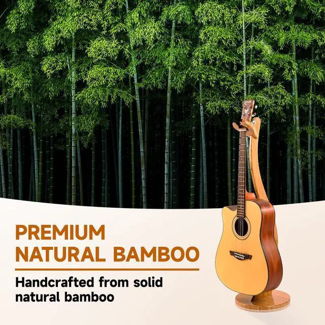 Alt view image 12 of 12 - Wooden Guitar Stand Floor - Handmade Bamboo Guitar Music Stands for Acoustic Guitar Players, Wood Guitars Holder with Hanger for Electric Guitar, Banjo (Bamboo)
