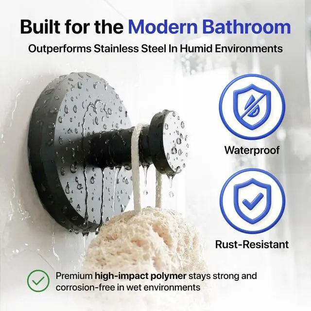 Alt view image 10 of 14 - Suction Cup Hooks for Shower & Bathroom Towel Holder 2-Pack Suction Cups Hooks for Hanging Towels, Robes, & Coats - Tiles, Glass Door or Mirror Shower Hooks & Towel Hooks Organizer - Black