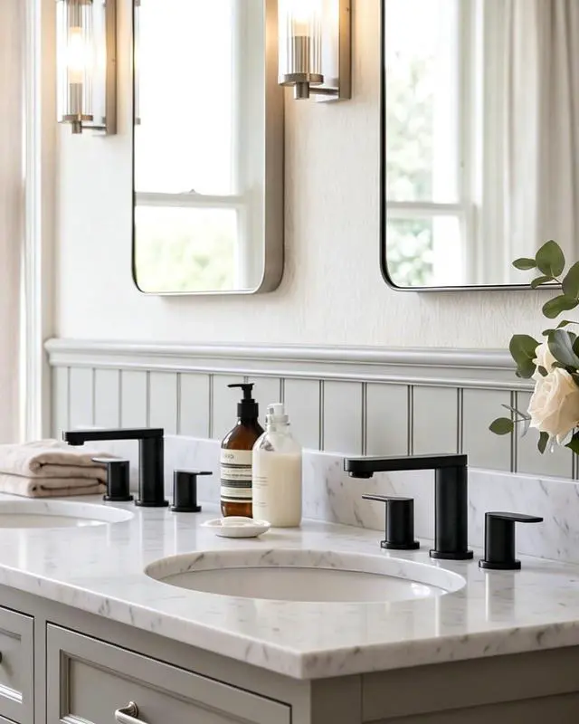 Alt view image 10 of 14 - Matte Black Bathroom Faucet 3 Hole 8 Inch Widespread Sink Faucets | Vanity Faucets with Pop-up Drain and Supply Lines, 360° Swivel Spout 2-Handle Sink Faucet Taps for Washstands for Bath