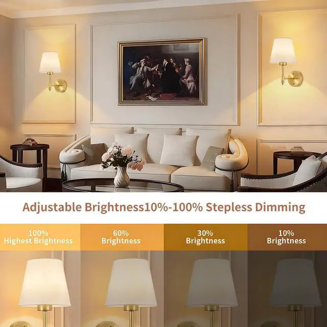 Alt view image 13 of 14 - Battery Operated Wall Sconce Set of 2, Rechargeable Wireless Wall Lights | with fabric Lampshade, 5200mAh Dimmable Bulb with Remote,15 Colors Wireless Wall Lamps for Bedroom Living Room Hallway Decor