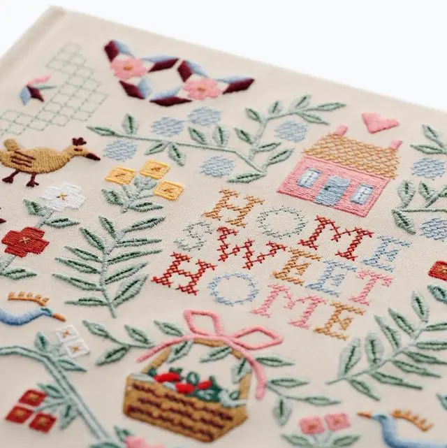 Alt view image 10 of 12 - Home Sweet Home Embroidered Fabric Guest Book, Hard Cover Wrapped in Book Cloth & Ribbon Bookmark, (144 Ruled Pages Metallic Gold Ink, 10.25" W x 8.25" L)