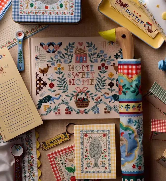 Alt view image 9 of 12 - Home Sweet Home Embroidered Fabric Guest Book, Hard Cover Wrapped in Book Cloth & Ribbon Bookmark, (144 Ruled Pages Metallic Gold Ink, 10.25" W x 8.25" L)